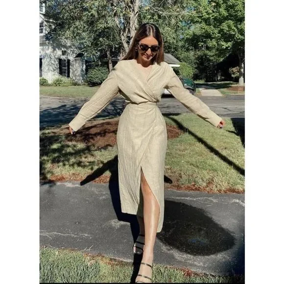 ZARA Dress Wrap Style Textured Midi Long Sleeve - Picture 9 of 12